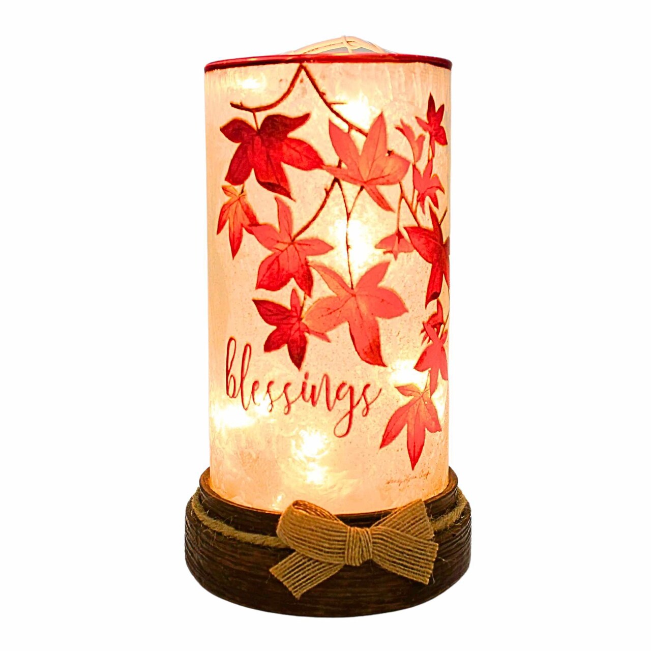 Stony Creek 8.25 In Share The Blessings Hurricane Thanksgiving Lighted Glass Accent , Pre-Lit Resin Base